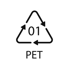 PET 01 recycling code symbol. Plastic recycling vector polyethylene sign.