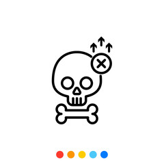 Skull and bone icon, The increasing death, Vector.