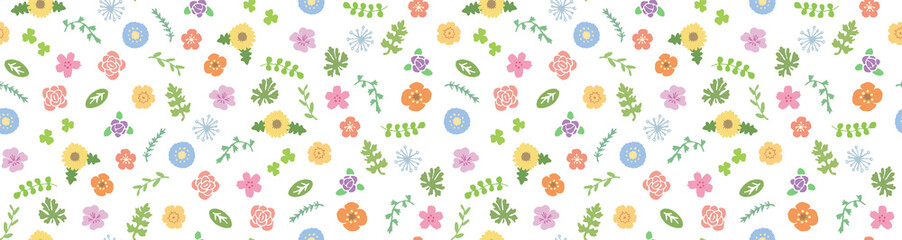 かわいい手描き春の草花柄模様のシームレス背景