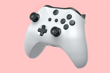 Realistic white joystick for video game controller on pink background © Vasyl Onyskiv