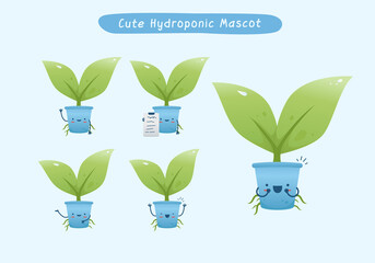 Cute set of hydroponic plant mascot character