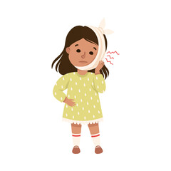 Sick Little Girl with Bandaged Cheek Feeling Unwell Suffering from Toothache Vector Illustration