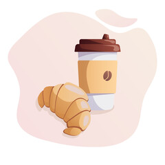 a cup of hot coffee and fresh croissant