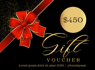 450 Dollar Gift Voucher Template. Gift Voucher Template Promotion Sale discount, Gold background, Voucher, Gift certificate, Coupon template.