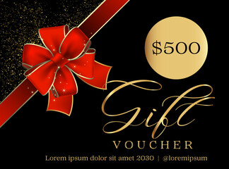 500 Dollar Gift Voucher Template. Gift Voucher Template Promotion Sale discount, Gold background, Voucher, Gift certificate, Coupon template.