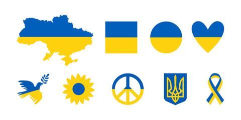 Set with national symbols of Ukraine in yellow and blue colors. 