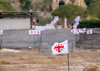 Jerusalem cross (also known as "five-fold Cross", or "cross-and-crosslets") flags