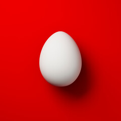 white chicken egg on a red background. Template or layout for art. 3d render