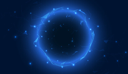 Futuristic Background Concept of Plexus Entrance Blue Ring Tunnel Space Glow Effect Vector. Scientific Dots Lines Triangle Connection Element Layer Array Illustration.