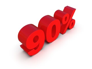 Red 90% Percent Discount 3d Sign on White Background
