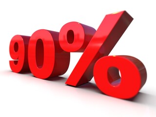 Red 90% Percent Discount 3d Sign on White Background