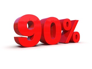 Red 90% Percent Discount 3d Sign on White Background