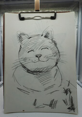 Free time, light and shadow line drawing, cute cat