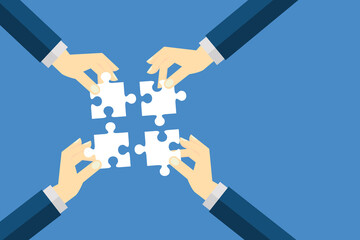 Teamwork business concept. People connecting puzzle elements. 
