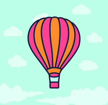 Hot Air Balloon vector illustration, Hot air balloon in the clouds background, Icons and symbol design.