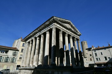 Fototapeta premium Temple of Augustus and Livia in the morning sun. This is a Roman temple built at the beginning of the 1st century in Vienne, France
