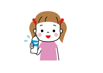 ペットボトルの水を飲んでいる女の子