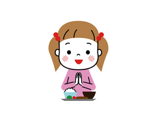 いただきます　食事の前に手を合わせていただきますと言っている女の子