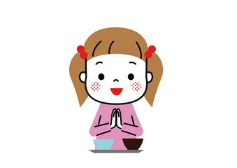 ごちそうさま　食事をきれいに平らげて手をあわせている女の子