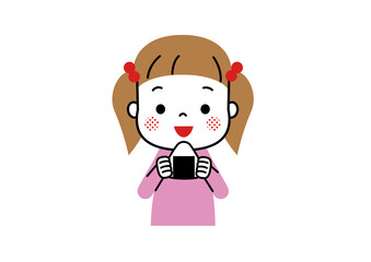 大きなおにぎりを持って笑顔の女の子