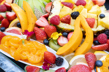 Various fruits are served at the fruit buffet
