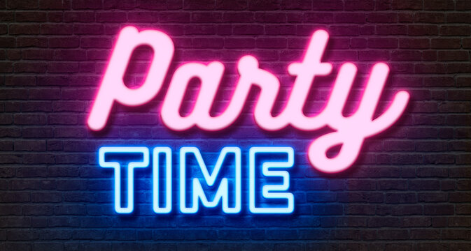 Neon sign on a brick wall - Party time