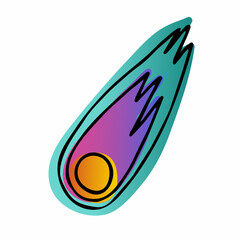 Line Space doodle comet. Hand-drawn asteroid isolated on white background. Color astronomical object. Universe sketch meteorite sign. Astronomy, astrology, cosmos symbol. Vector science illustration