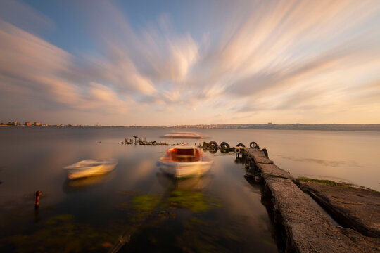 View from Kanarya shore on Kucukcekmece lake. Lake Kucukcekmece is a lagoon located in the European portion of Istanbul Province, northwestern Turkey.
