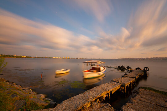 View from Kanarya shore on Kucukcekmece lake. Lake Kucukcekmece is a lagoon located in the European portion of Istanbul Province, northwestern Turkey.