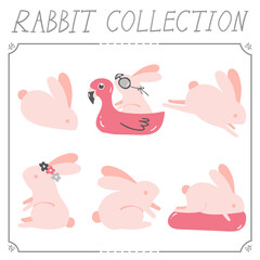 Cute cartoon rabbits. vector illustrations isolated on white background