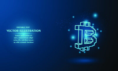 glow bitcoin on blue abstract background. simple blue background. Starlight background