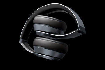 Gaming headphones and concept of music equipment isolated on black background.
