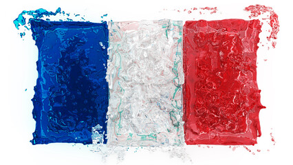 Flag of France formed by liquids, Abstract Flag of France filled with fluids, France, 3d rendering, 3d illustration