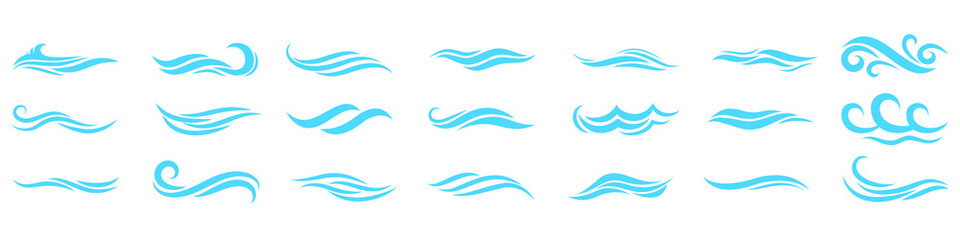Blue waves icon vector set. Wave illustration sign collection. ocean symbol. water logo. - obrazy, fototapety, plakaty