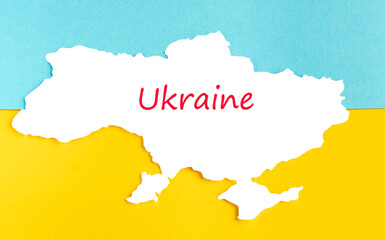 Ukraine Outlines Map with Blue and Yellow Flag of Ukraine. Inscription Ukraine. High quality photo