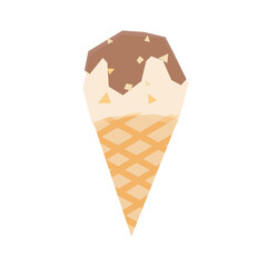 Chocolate covered ice cream icon. Ice cream cone covered with crumbs and sprinkles vector.