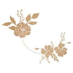 Golden flower arrangement. Raster floral element for creating fashion prints, postcard, wedding invitations, banners, floral arrangement illustrations, bouquets.
