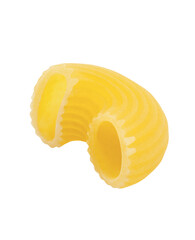 Pipe rigate, raw pasta one close-up, isolated on white background with clipping path.