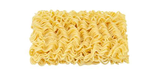 Noodles instant, raw, close-up, isolated on white background with clipping path, element of packaging design. Full depth of field.
