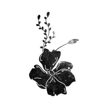 Black flower arrangement. Raster floral element for creating fashion prints, postcard, wedding invitations, banners, floral arrangement illustrations, bouquets.