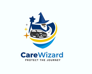 magician wizard car technician mechanic car protect logo template illustration inspiration