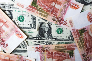 Fototapeta na wymiar rubles against dollars . Currency Confrontation