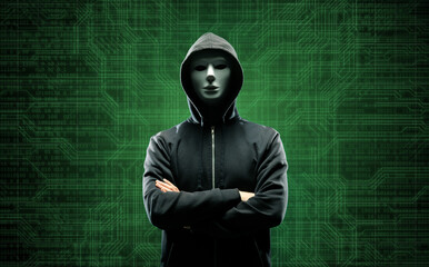 Wanted Hacker is Coding Virus Ransomware Using Abstract Binary Code. Cyberattack, System Breaking...