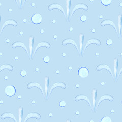 Fototapeta na wymiar Watercolor seamless pattern. Sky blue background, snow, icicles and drops
