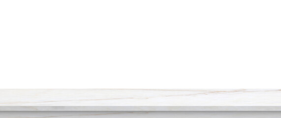 white marble stone table top isolated on white background for product display