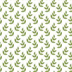 Watercolor botanical pattern with green leaves