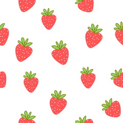 strawberry pattern on white background, red summer fruits, seamless pattern, strawberries drawing