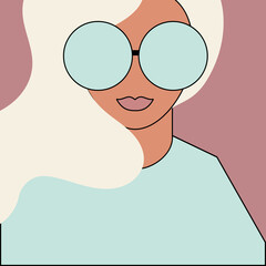 Portrait of a woman with glasses. Social media avatar. Girl in glasses. Flat style vector illustration.