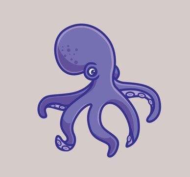 cute purple octopus calm. isolated cartoon animal nature illustration. Flat Style Sticker Icon Design Premium Logo vector. Mascot Character