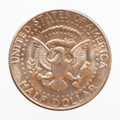 USA - circa 1971: a USA half dollar coin showing the seal of the President of the United States of America